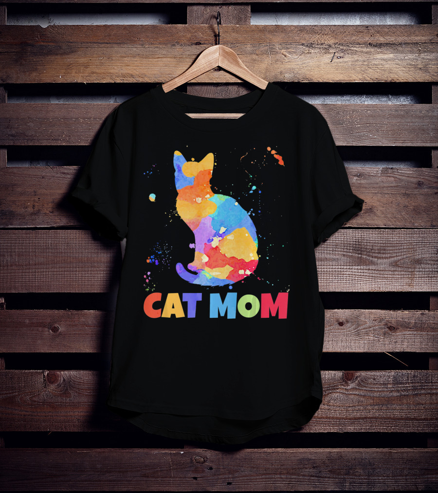 CAT MOM Colorful Watercolor Silhouette With Splash T-Shirt