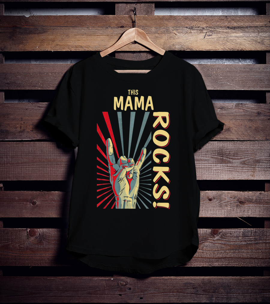 This Mama Rocks Vintage Retro Hand Gesture Concert T-Shirt