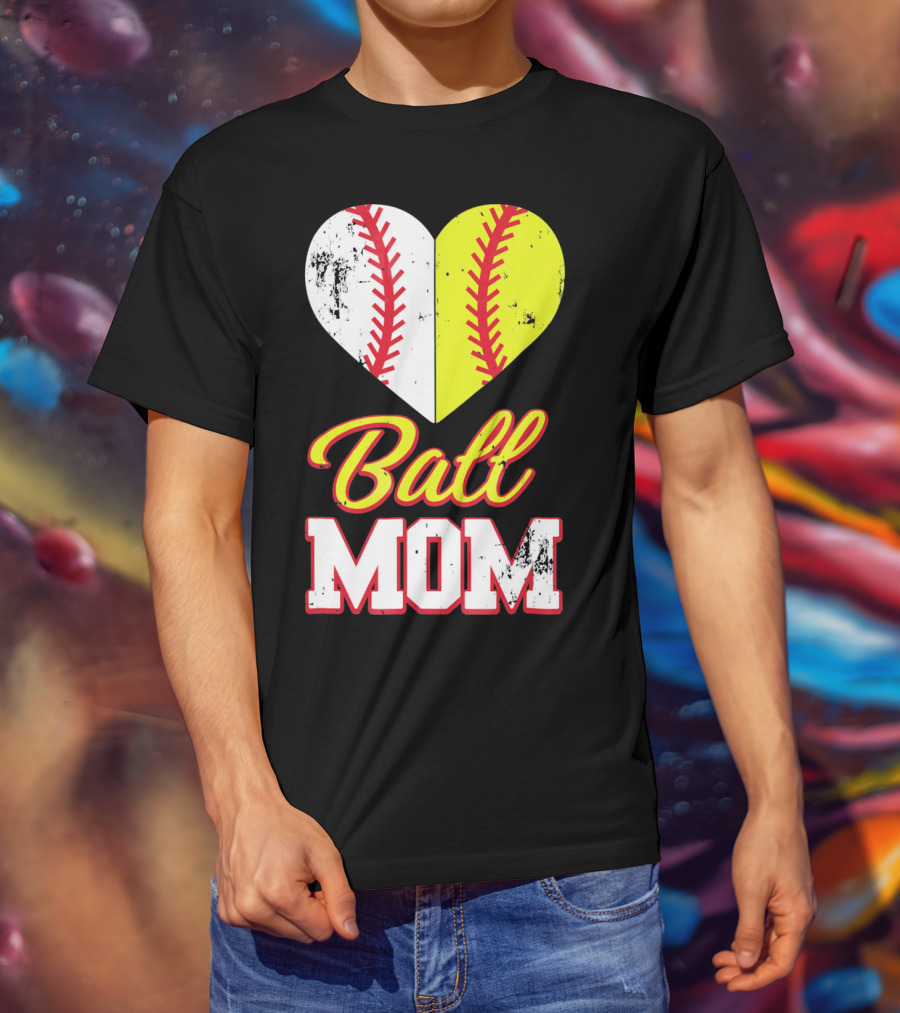 Funny Softball Mom Ball Mom Heart T-Shirt