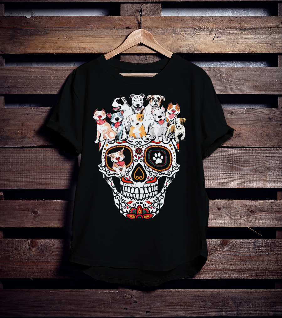 Pitbull Mom Sugar Skull Funny Canine Compilation T-Shirt