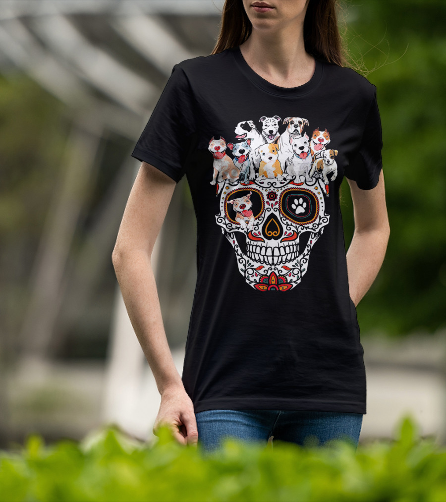Pitbull Mom Sugar Skull Funny Canine Compilation T-Shirt