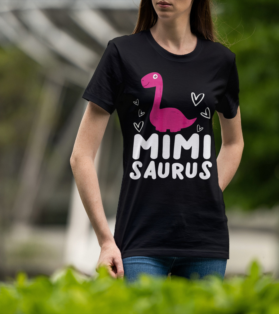 Mimisaurus Rex Mimi Saurus Din Pink Dinosaur With Hearts T-Shirt
