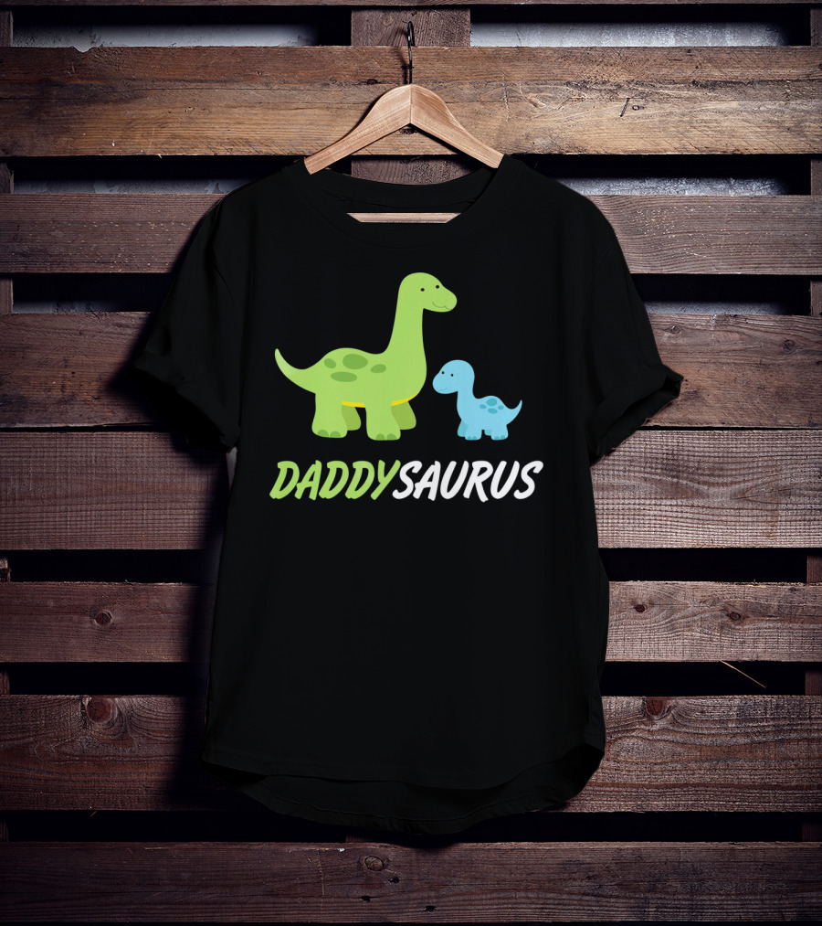 Daddysaurus Cute Sweet Daddy Family With Green Blue Dinosaurs T-Shirt