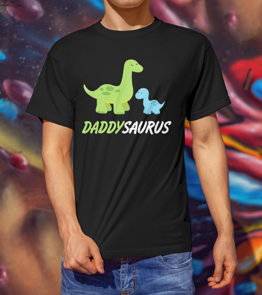 Daddysaurus Cute Sweet Daddy Family With Green Blue Dinosaurs T-Shirt