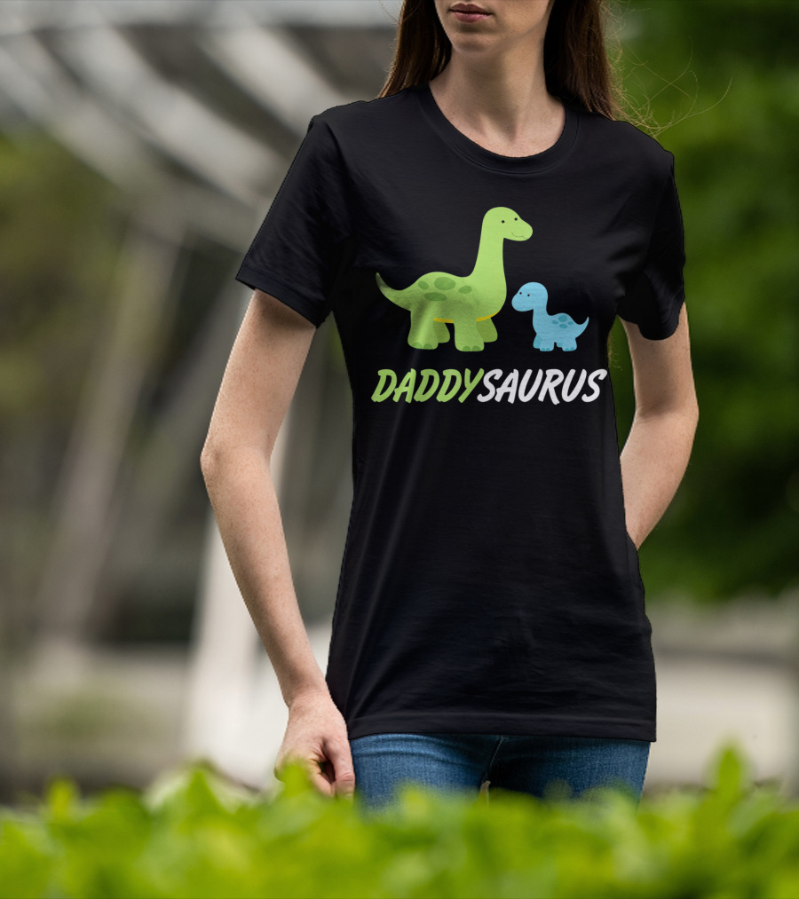 Daddysaurus Cute Sweet Daddy Family With Green Blue Dinosaurs T-Shirt