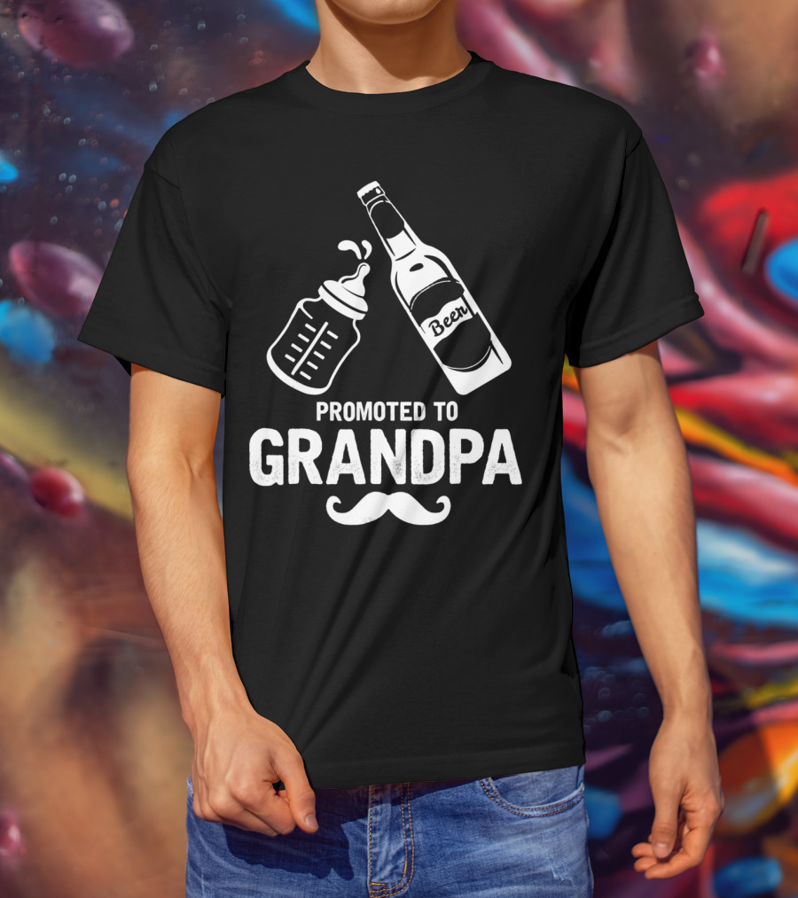 Promoted To Grandpa First Time Dad Beer Bottle Baby Bottle T-Shirt