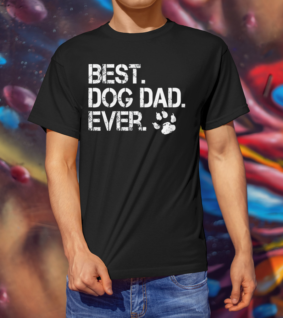 Mens Quote Best Dog Dad Ever With Paw Prints T-Shirt