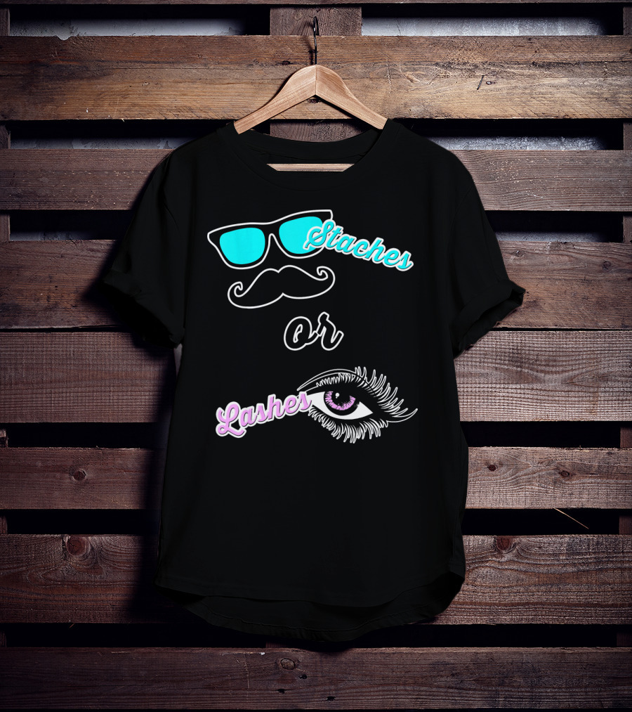 Staches Or Lashes Gender Reveal Sunglasses Mustache Eyelash Eye T-Shirt