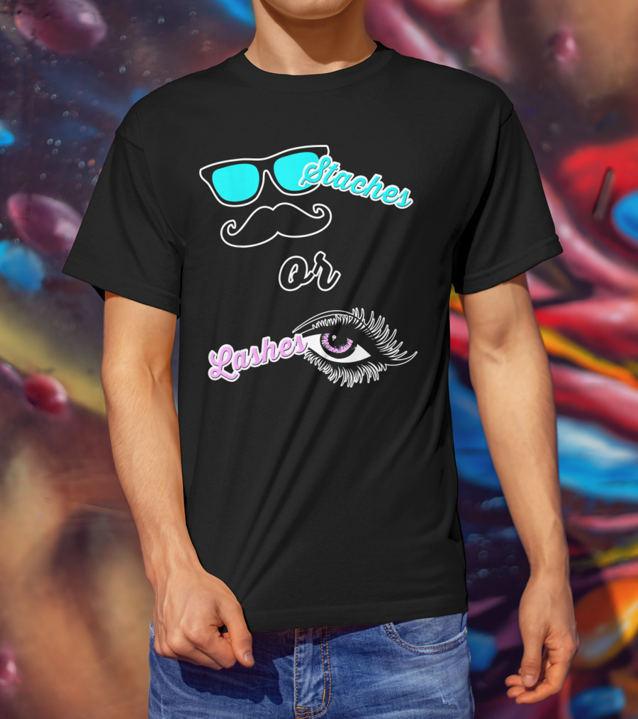 Staches Or Lashes Gender Reveal Sunglasses Mustache Eyelash Eye T-Shirt