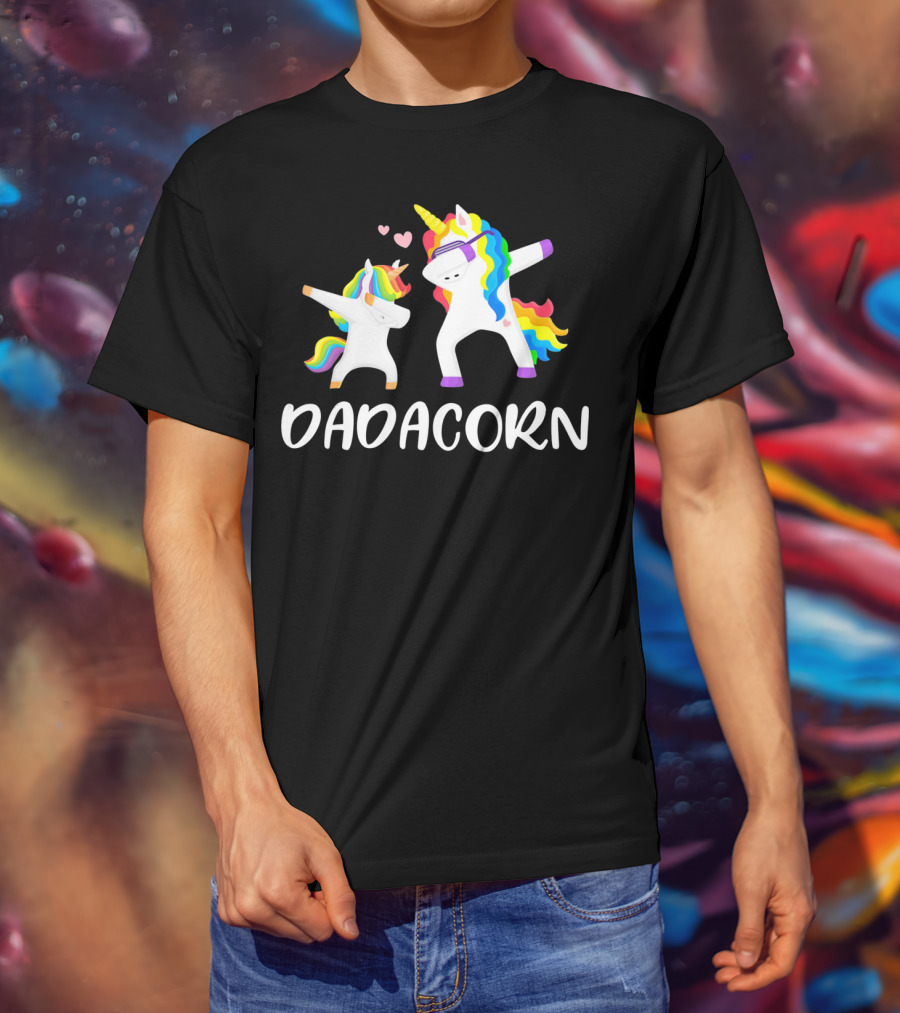 Dadacorn Rainbow Unicorn Daddy And Child Dancing T-Shirt