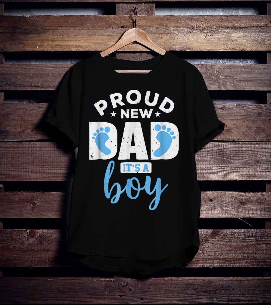 Proud New Dad It's A Boy Blue Footprints T-Shirt