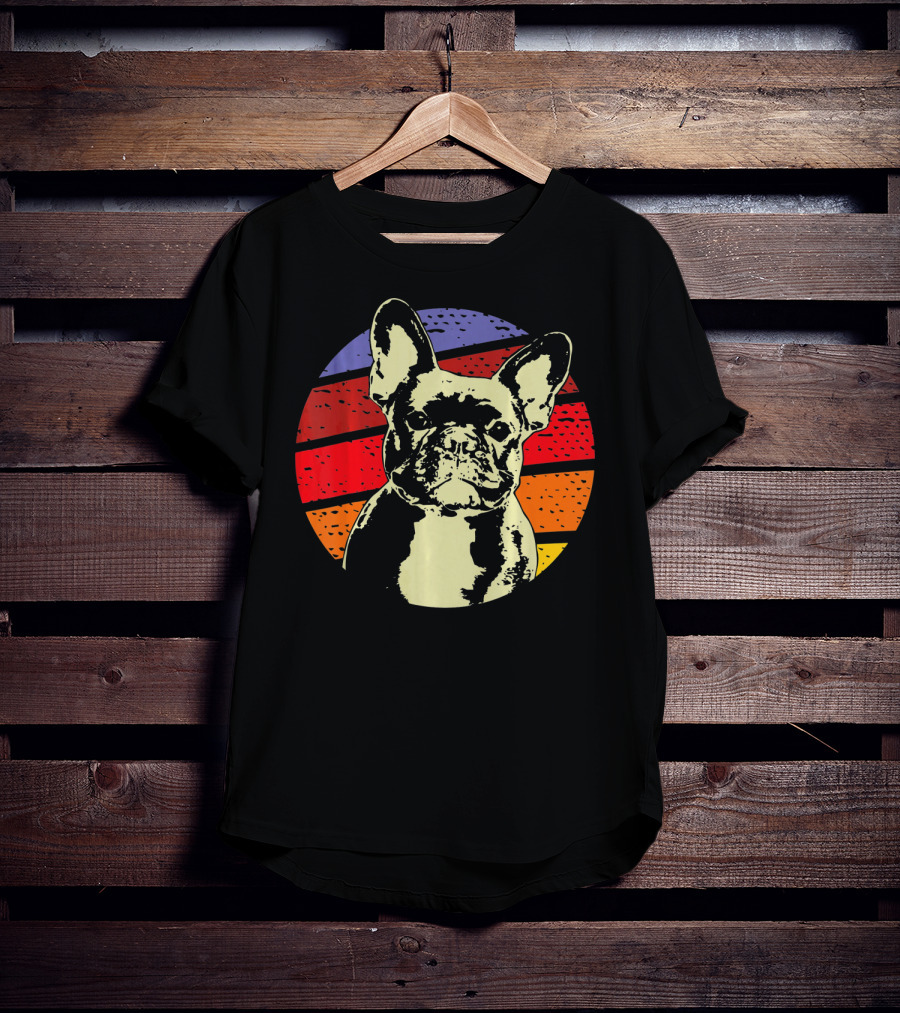 Vintage French Bulldog Dad Retro Colorful Stripes T-Shirt