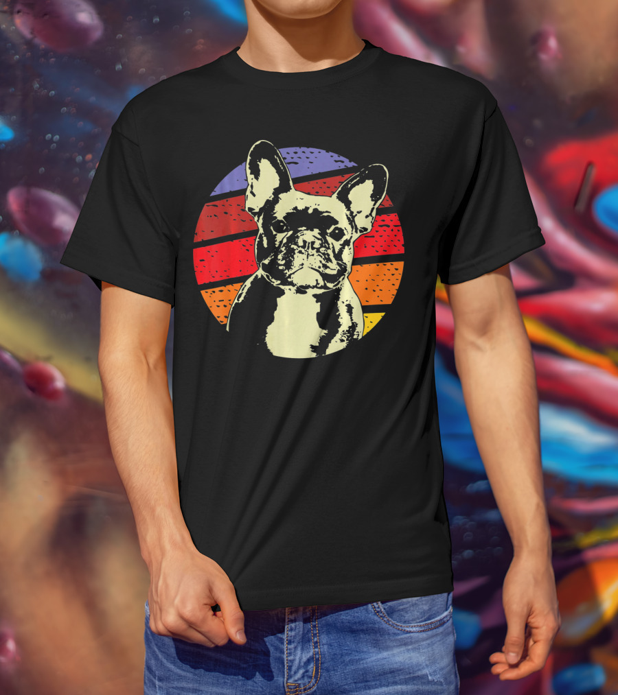Vintage French Bulldog Dad Retro Colorful Stripes T-Shirt