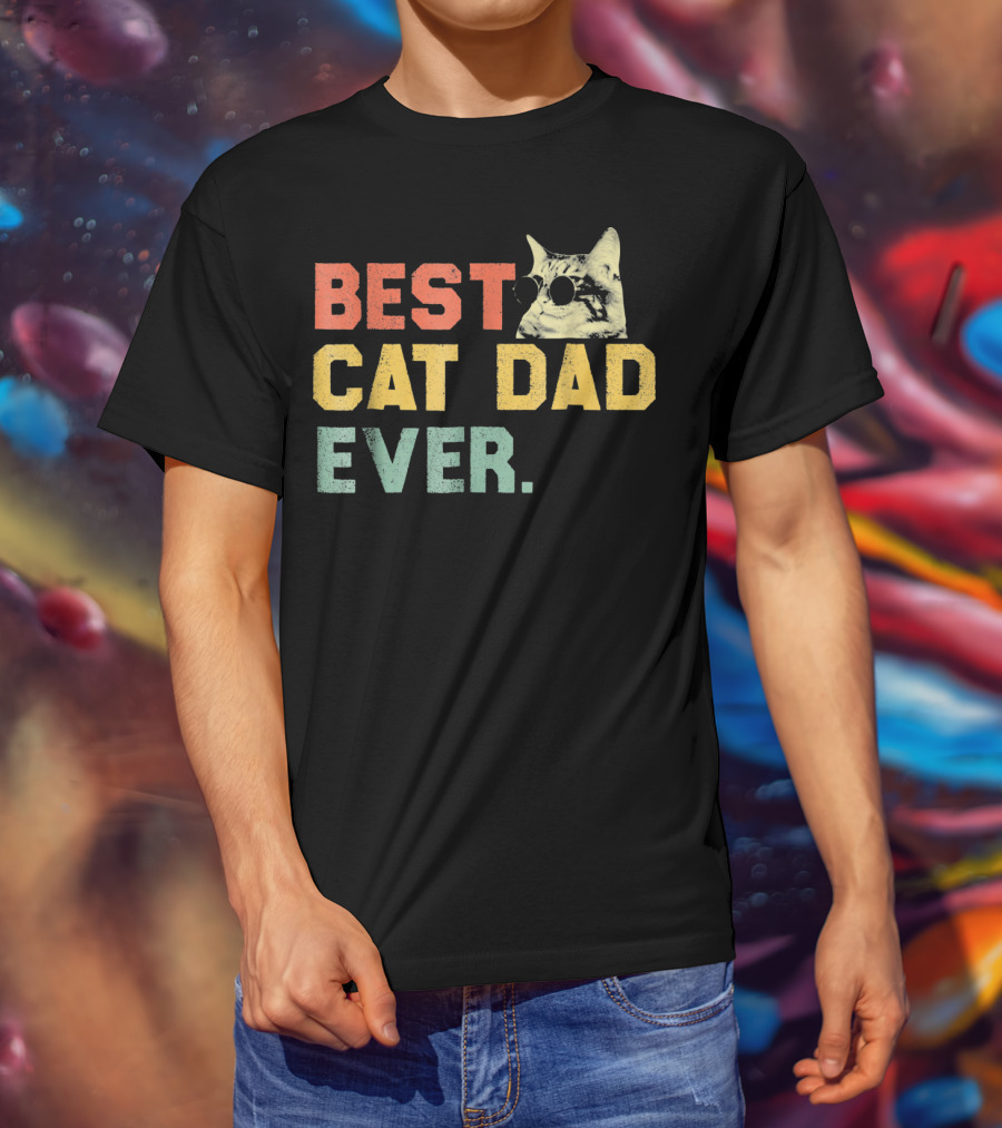Best Cat Dad Ever Vintage Sunglasses Cat Daddy T-Shirt