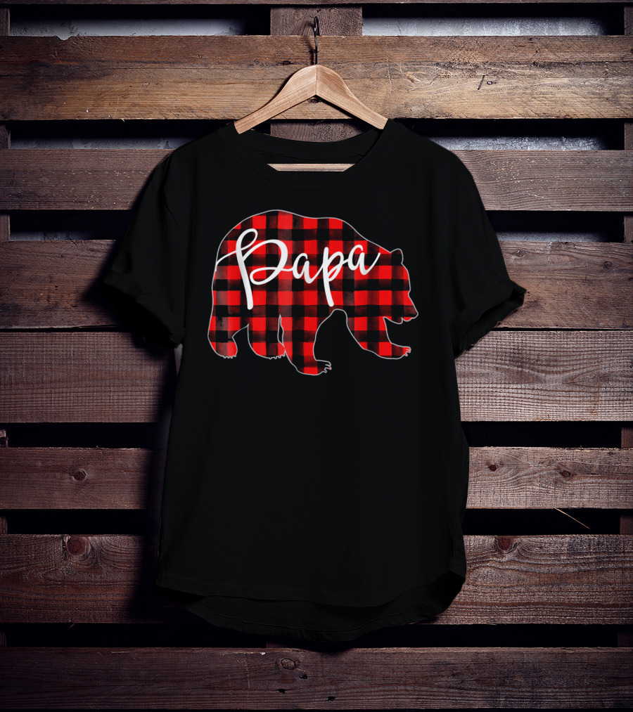 Papa Bear Red Plaid Silhouette Mens T-Shirt