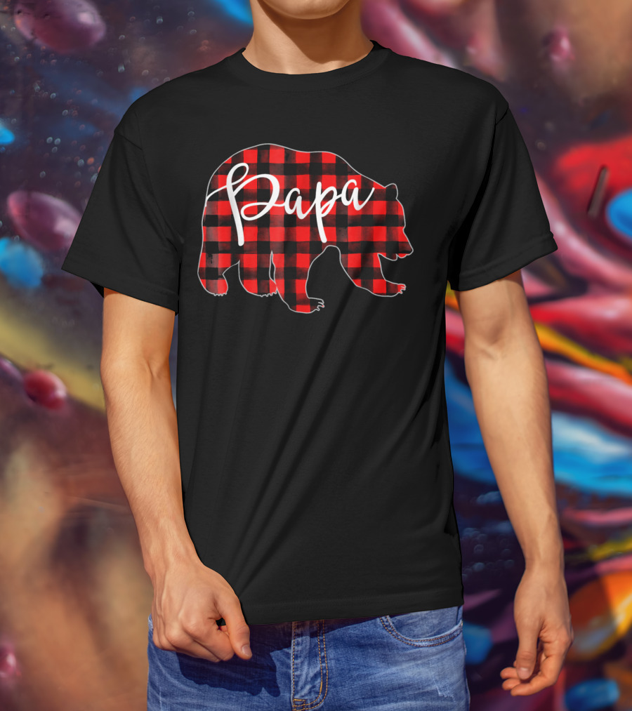 Papa Bear Red Plaid Silhouette Mens T-Shirt