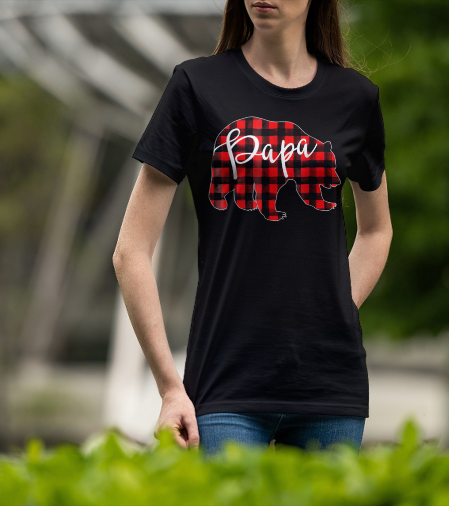 Papa Bear Red Plaid Silhouette Mens T-Shirt