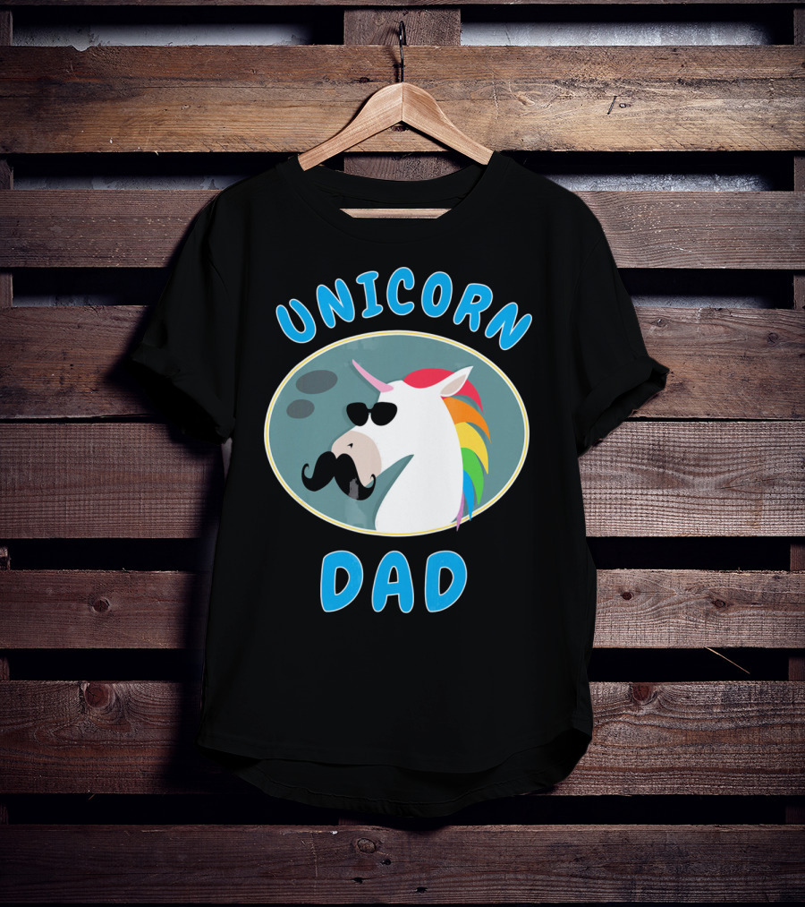 Unicorn Dad Funny Father Rainbow Mustache Sunglasses T-Shirt