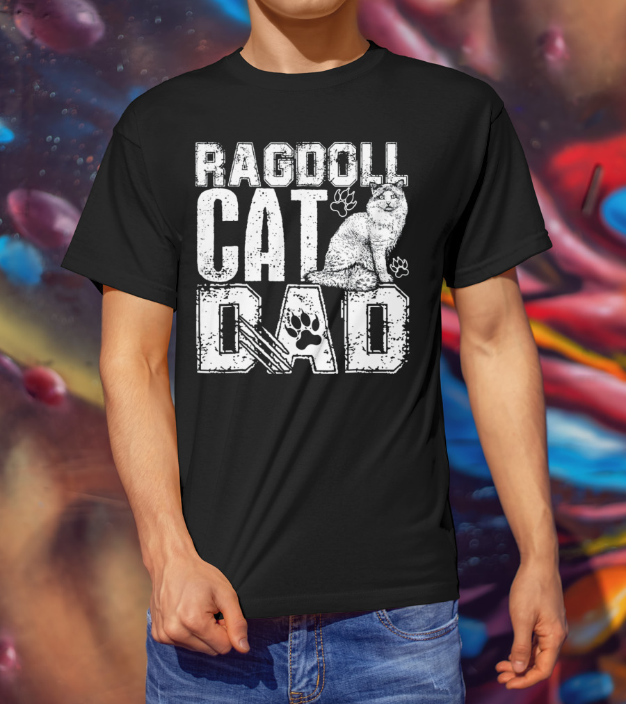 Ragdoll Cat Dad Cat Paw Prints T-Shirt