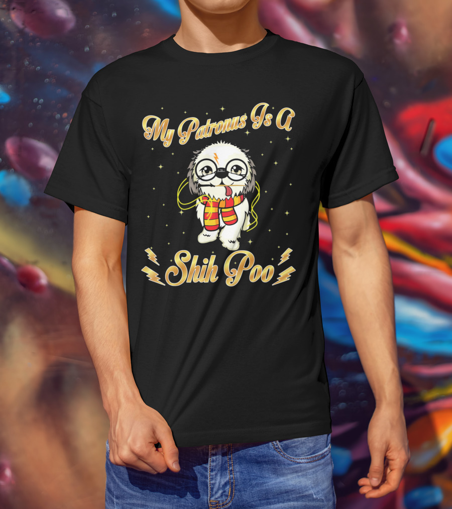 My Patronus Is A Shih Poo Harry Dog Magic Wand Lightning Bolt T-Shirt