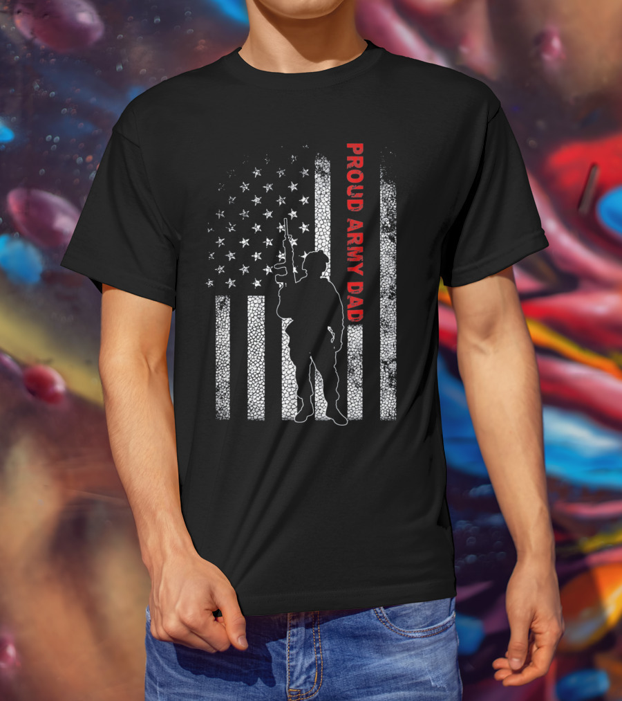 PROUD ARMY DAD American Flag Soldier T-Shirt