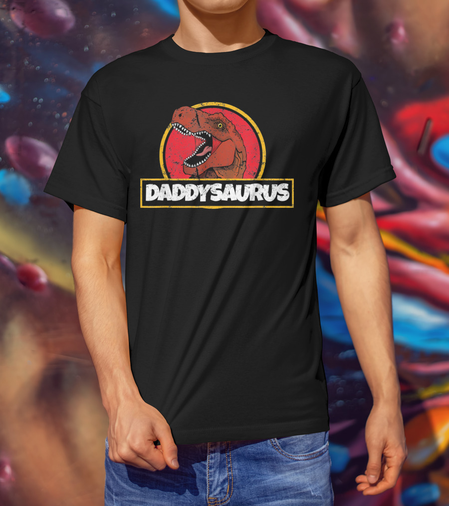 Daddysaurus TRex Dinosaur Fathers Retro Jurassic T-Shirt
