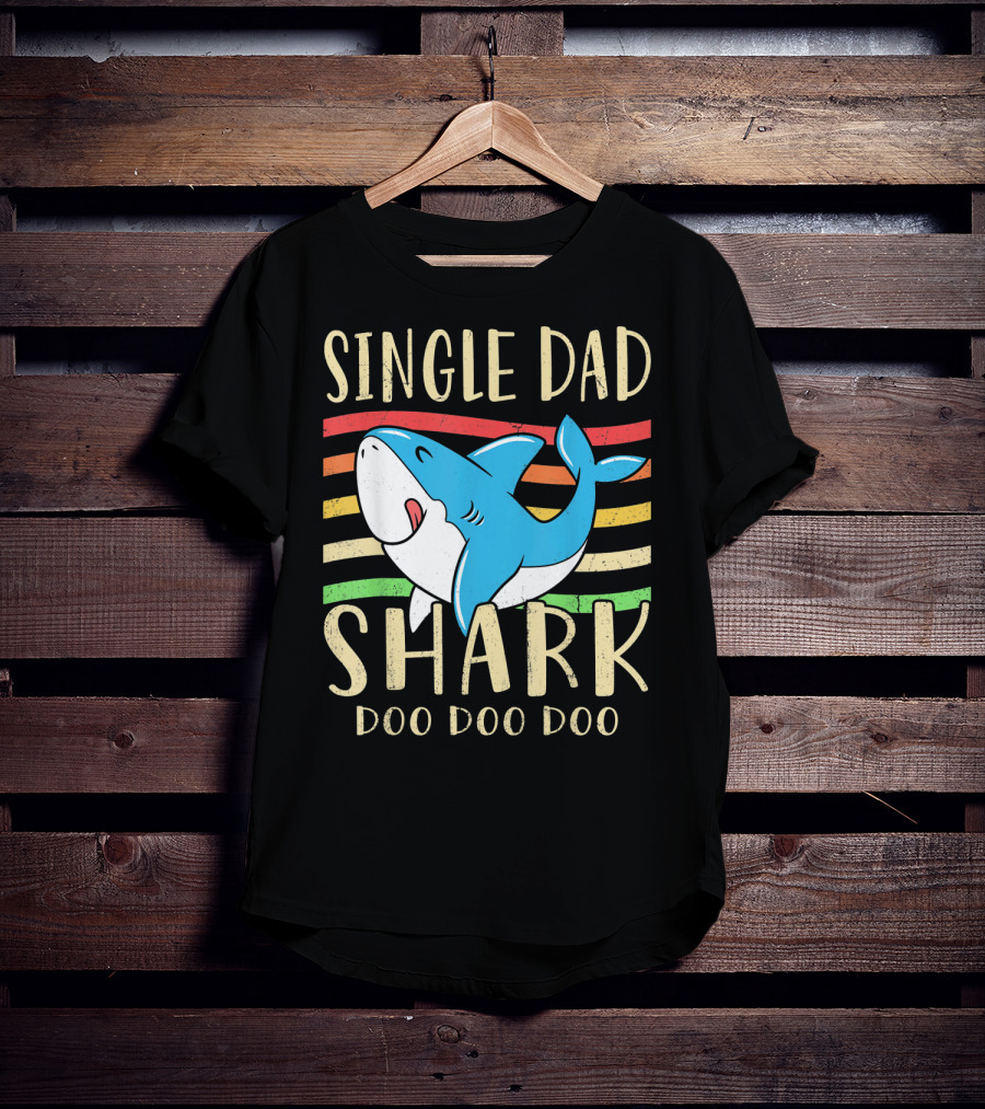 Single Dad Shark Doo Doo Doo Retro Vintage T-Shirt