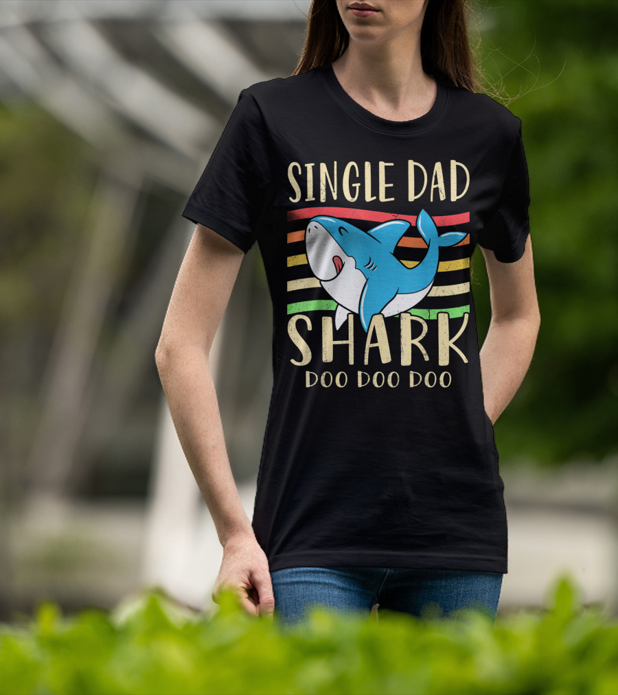 Single Dad Shark Doo Doo Doo Retro Vintage T-Shirt