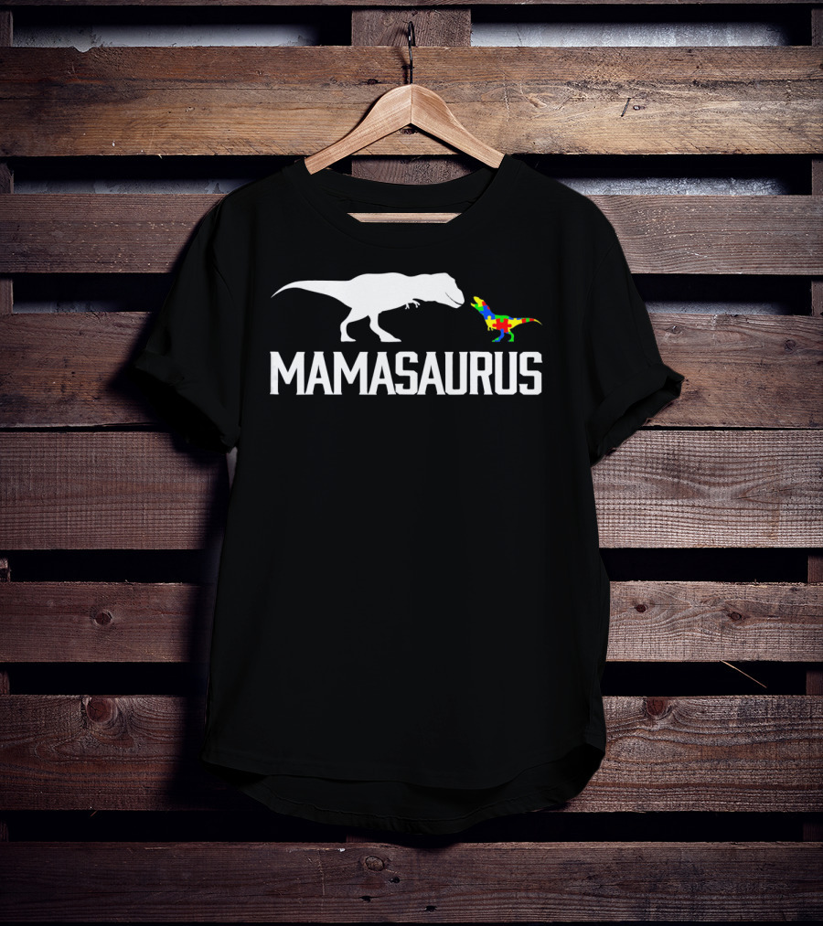 Mamasaurus Dinosaur Autism Mom Puzzle Piece T-Shirt