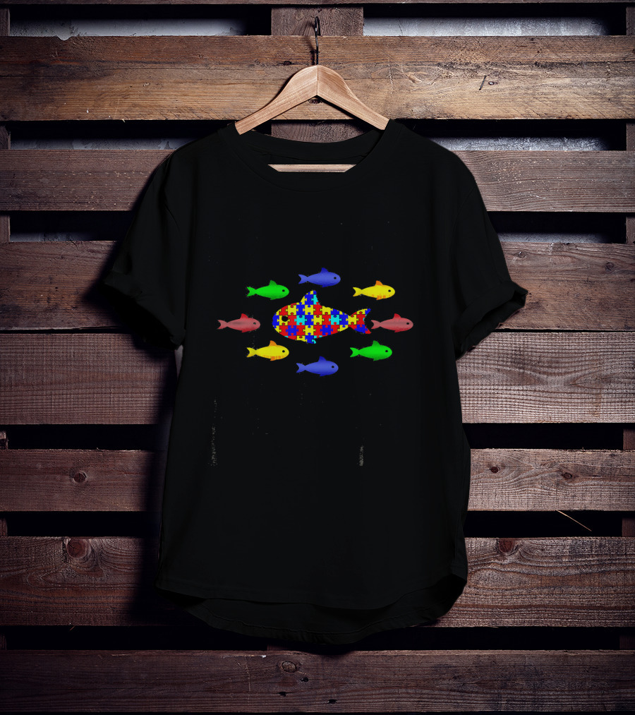 Autism Awareness It's Okay To Be Different Puzzle Piece Fish T-Shirt
