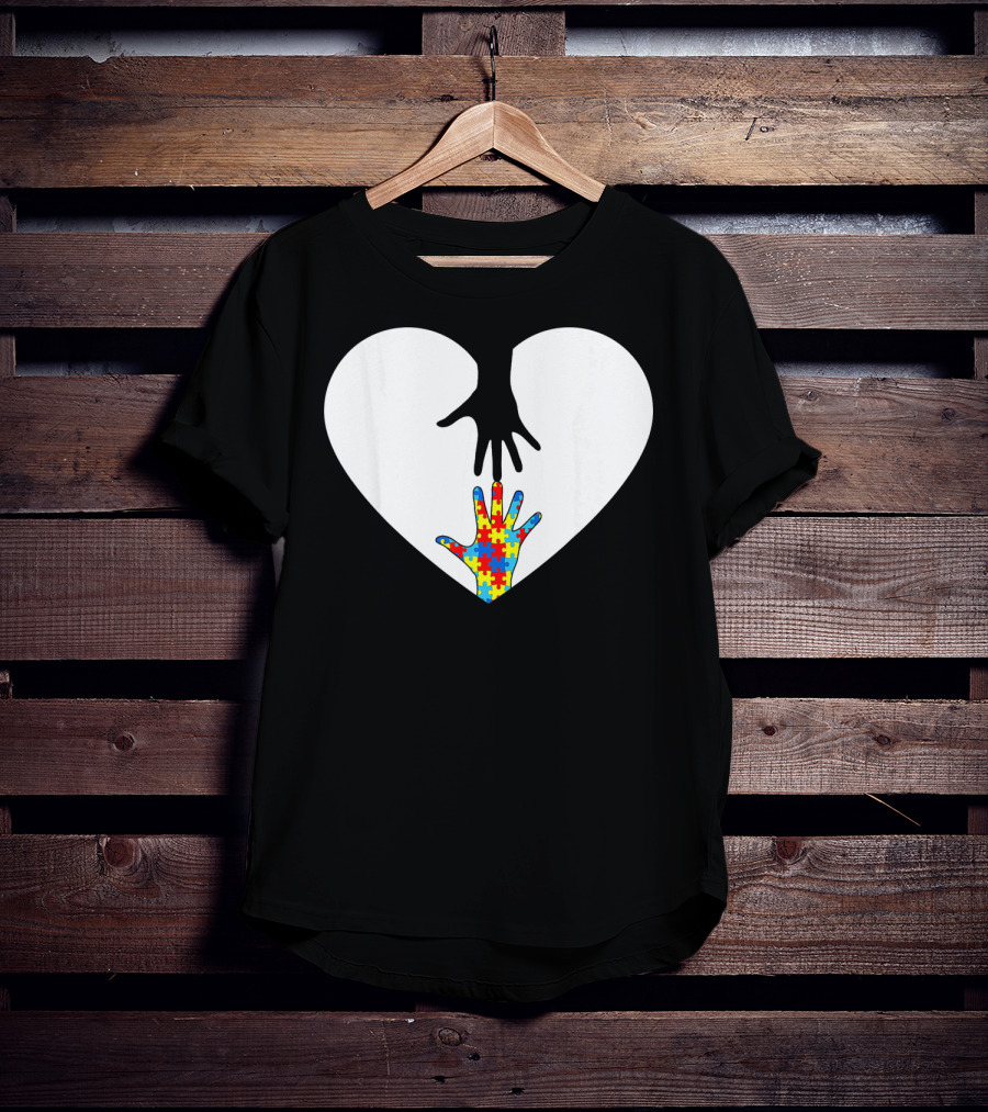 Hand Love Autism Awareness Heart Puzzle Connection T-Shirt