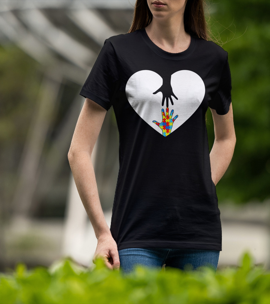 Hand Love Autism Awareness Heart Puzzle Connection T-Shirt