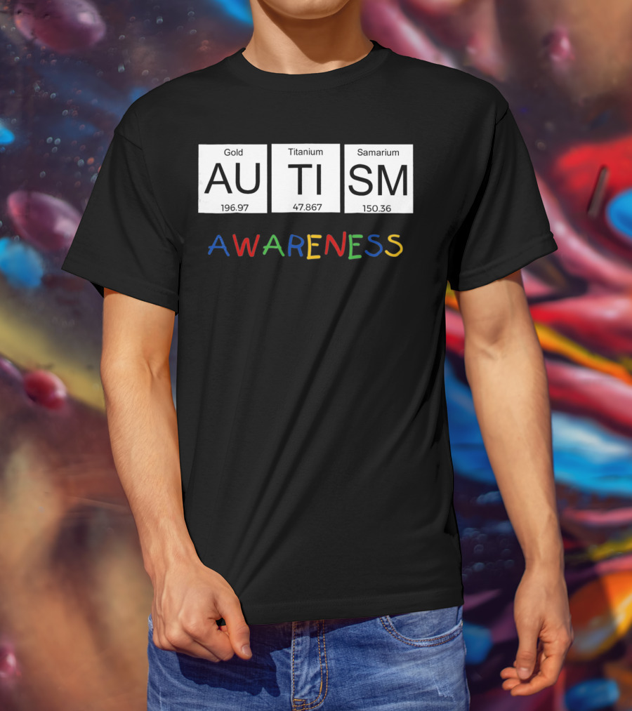 Autism Awareness Gold Titanium Samarium Periodic Table T-Shirt
