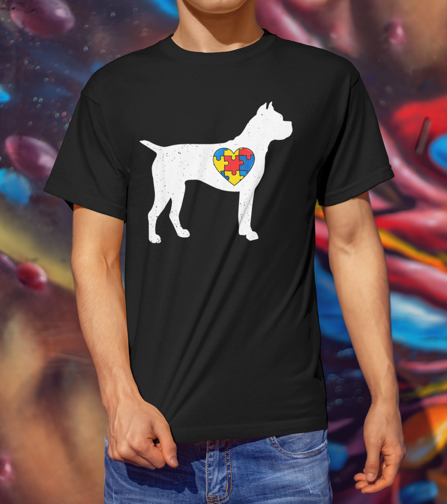 Boxer Heart Autism Awareness Puzzle Day T-Shirt