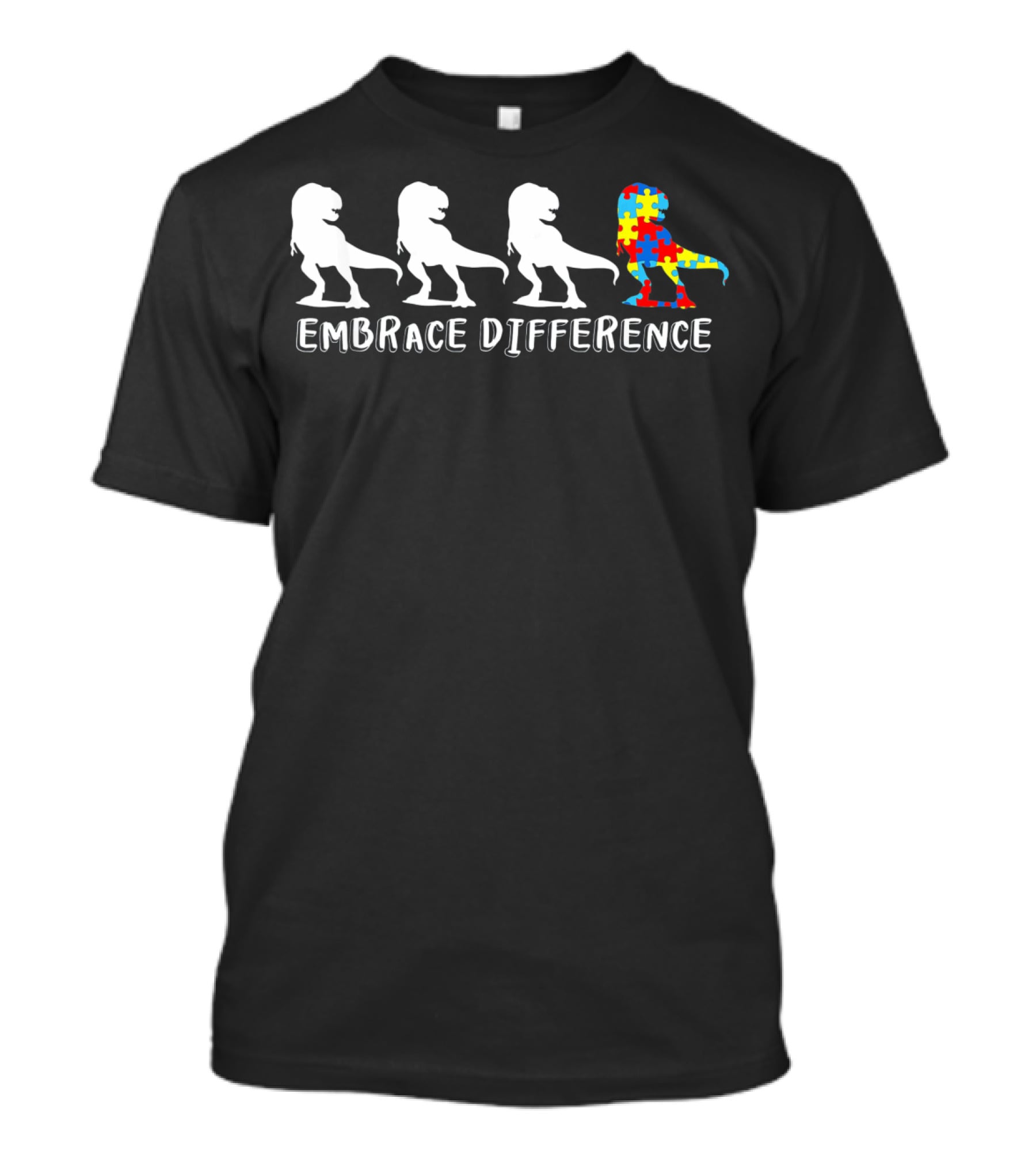 Autism Awareness Dinosaur Embrace Difference Puzzle T-Rex T-Shirt