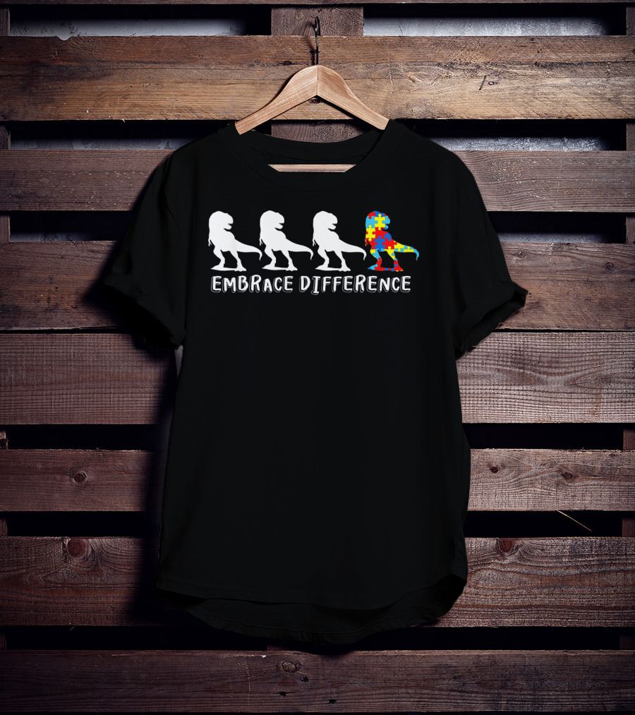 Autism Awareness Dinosaur Embrace Difference Puzzle T-Rex T-Shirt