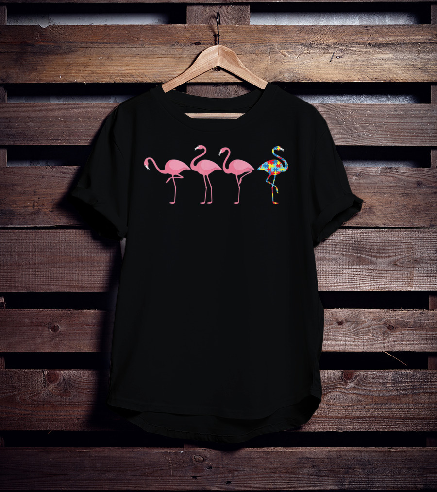 Autism Awareness Pink Flamingo Rainbow Puzzle T-Shirt