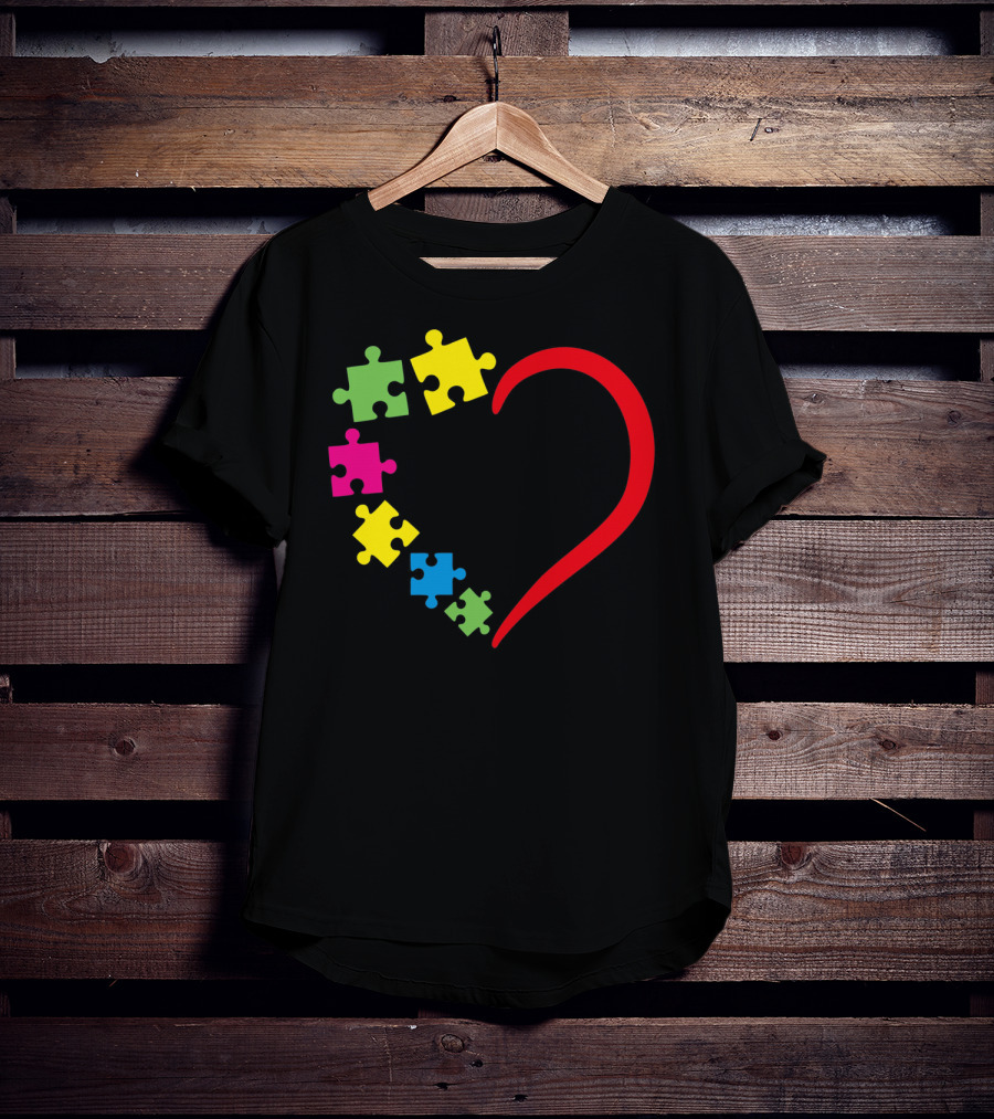 Love Ribbon Heart Puzzle Autism Awareness T-Shirt