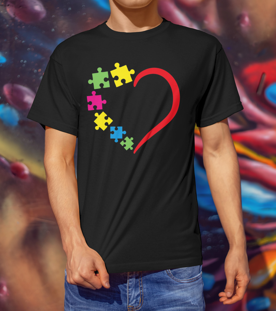Love Ribbon Heart Puzzle Autism Awareness T-Shirt