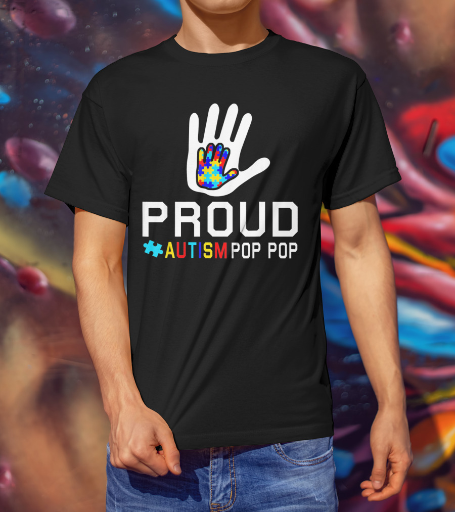 Proud Autism Pop Pop Autism Awareness Puzzle Hand T-Shirt