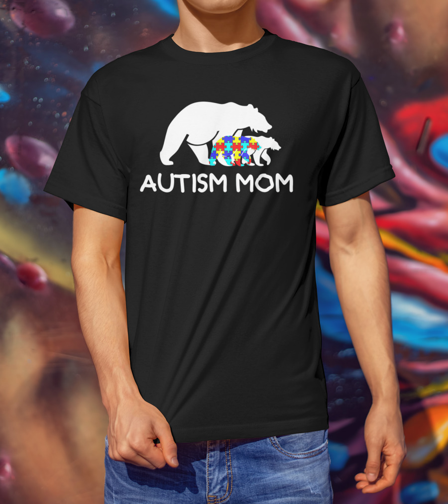 Autism Mom Awareness Mama Bear Puzzle Support T-Shirt