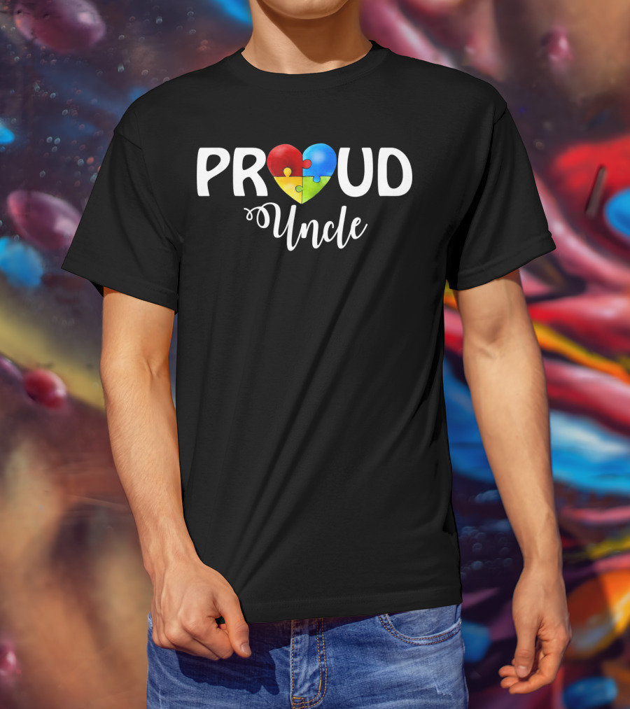 Proud Uncle Heart Puzzle Autism Awareness T-Shirt