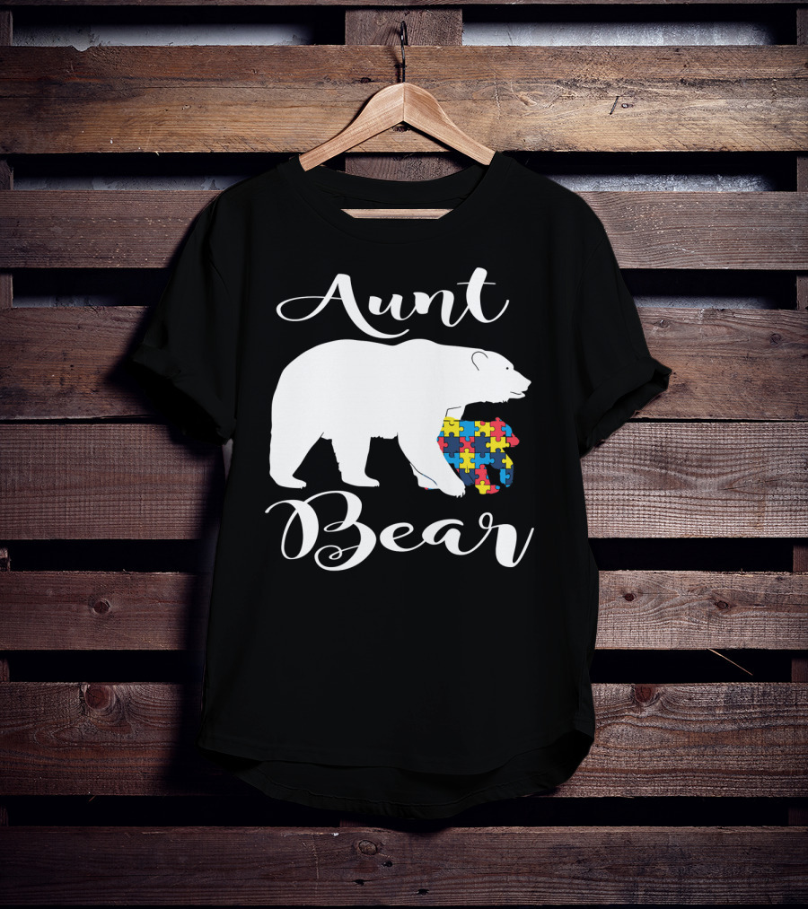 Aunt Bear Autism Puzzle Family Bear T-Shirt