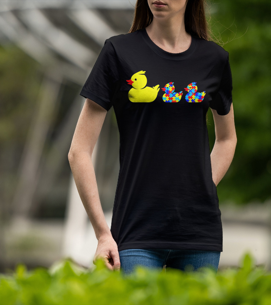 Duck Autism Awareness Puzzle Pattern Ducks T-Shirt