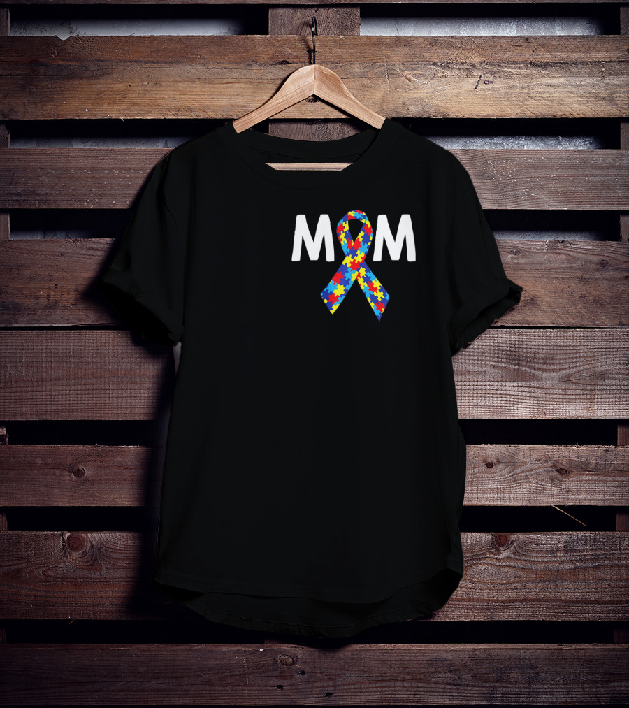 MOM Autism Puzzle Ribbon Awareness T-Shirt