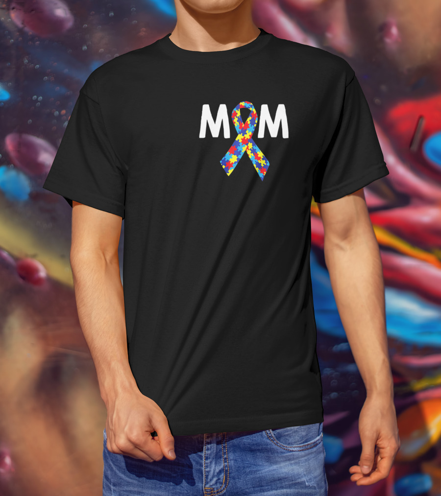 MOM Autism Puzzle Ribbon Awareness T-Shirt