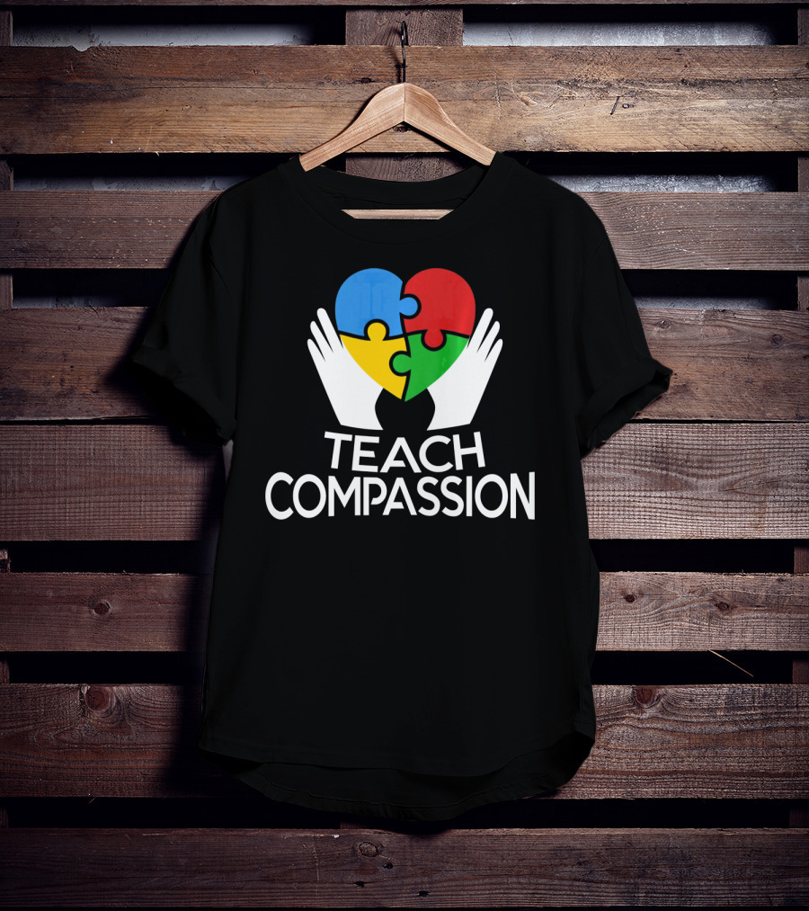 Teach Compassion Heart Puzzle Autism Awareness T-Shirt