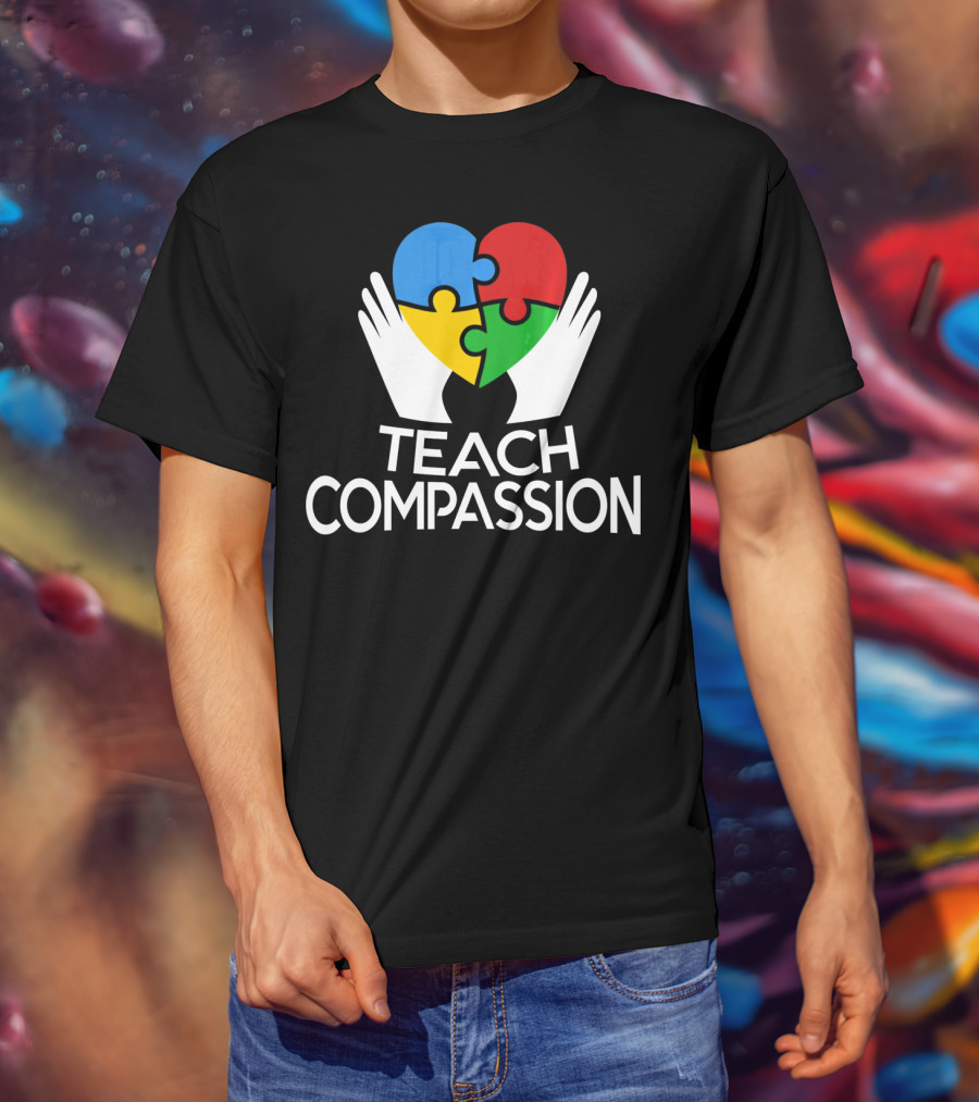 Teach Compassion Heart Puzzle Autism Awareness T-Shirt