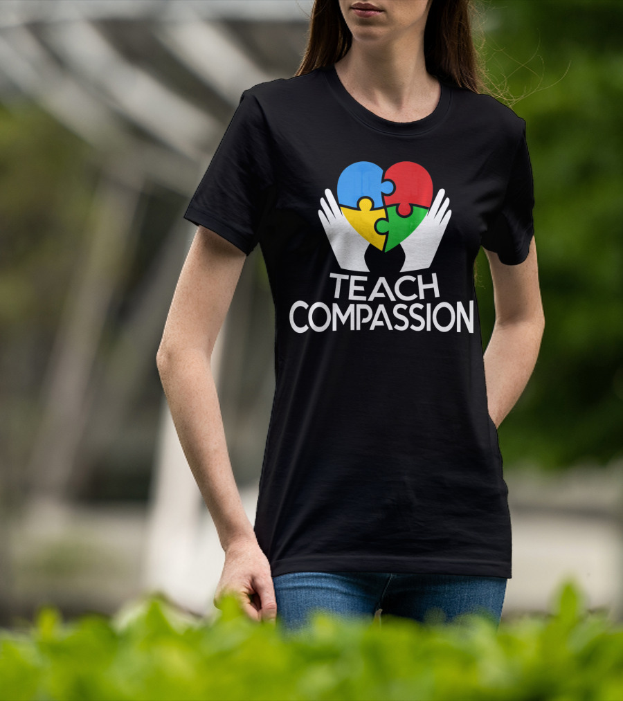 Teach Compassion Heart Puzzle Autism Awareness T-Shirt