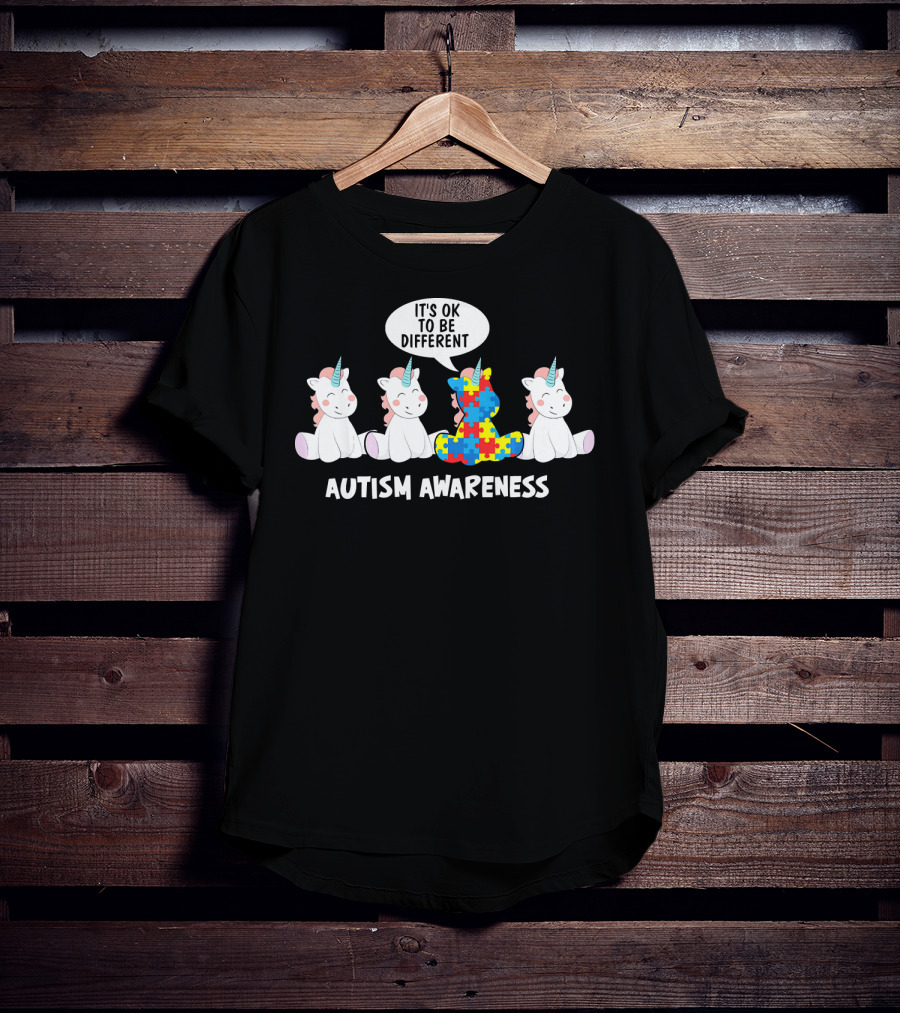 Autism Awareness Unicorn It's OK To Be Different Puzzle Piece T-Shirt